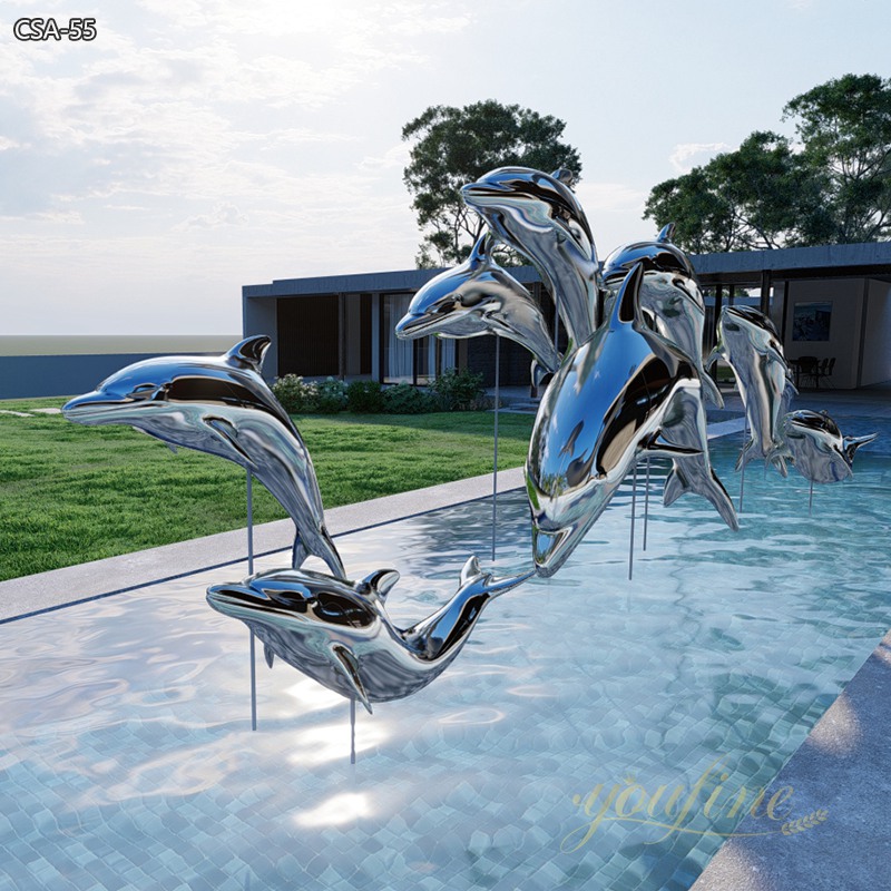 Mirror Polished Modern Large Dolphin Statues for Pool YouFine Sculpture
