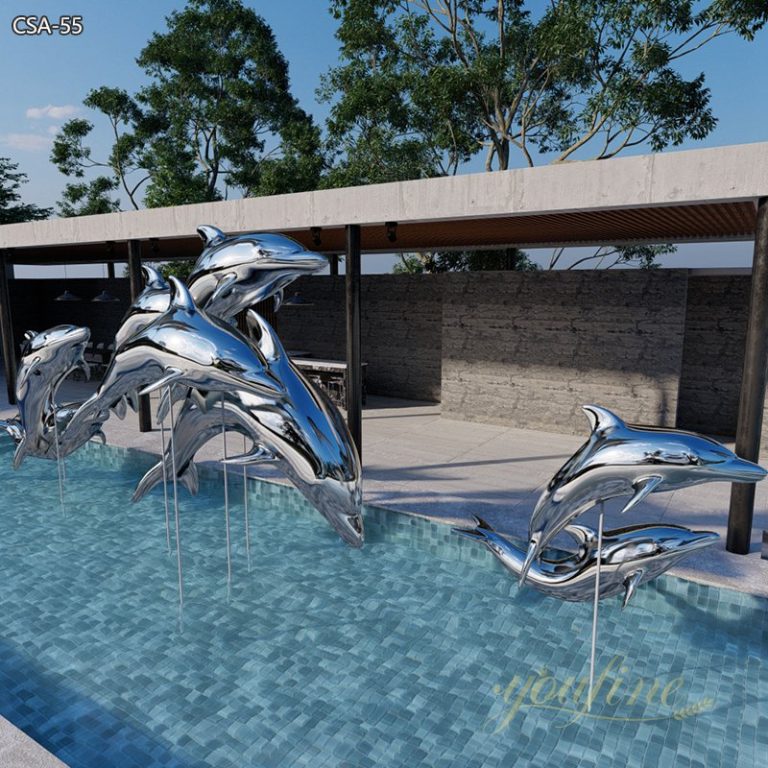 Mirror Polished Modern Large Dolphin Statues for Pool YouFine Sculpture