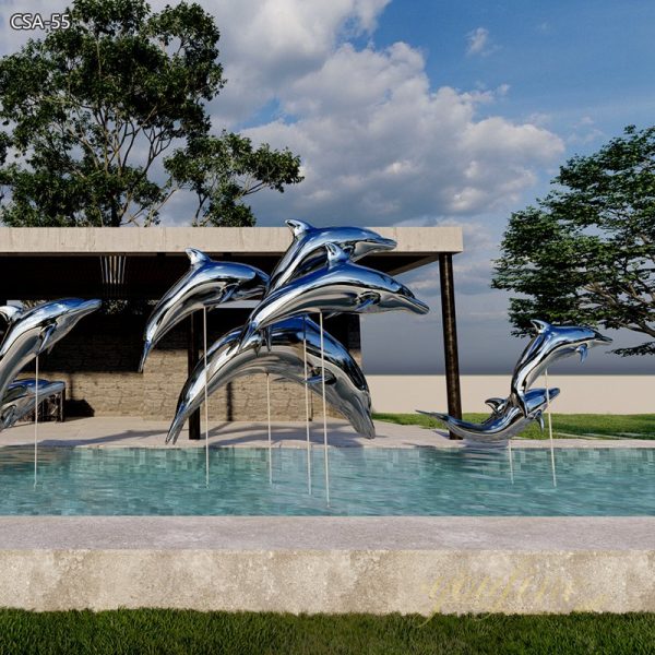 Mirror Polished Modern Large Dolphin Statues for Pool