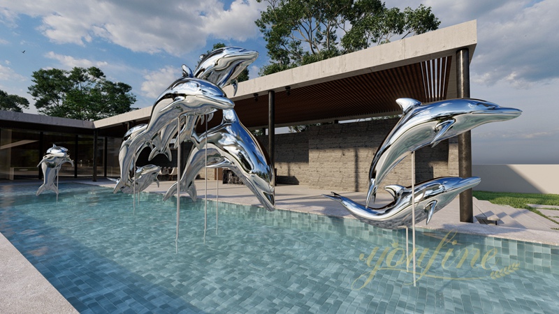 Mirror Polished Modern Large Dolphin Statues for Pool 