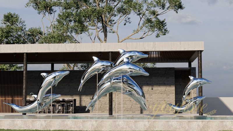 Mirror Polished Modern Large Dolphin Statues for Pool 
