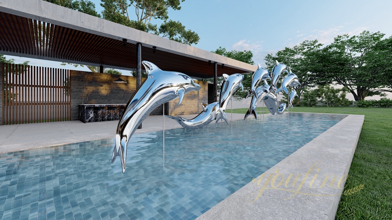Mirror Polished Modern Large Dolphin Statues for Pool 