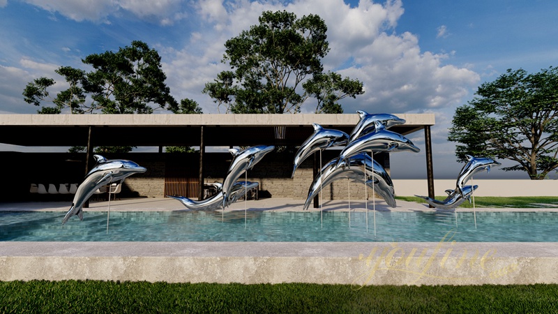 Mirror Polished Modern Large Dolphin Statues for Pool 