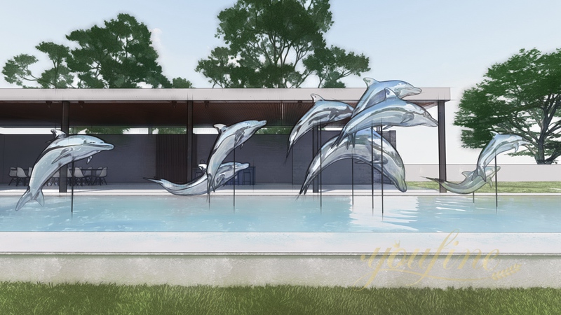 Mirror Polished Modern Large Dolphin Statues for Pool 
