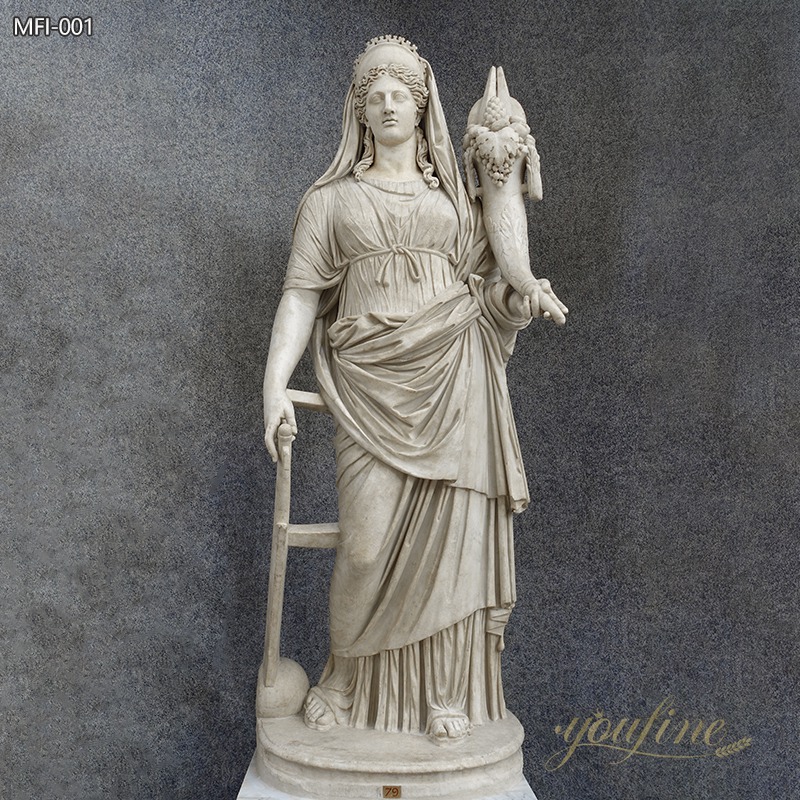 Roman Tyche White Marble Fortuna Goddess Statue for Sale