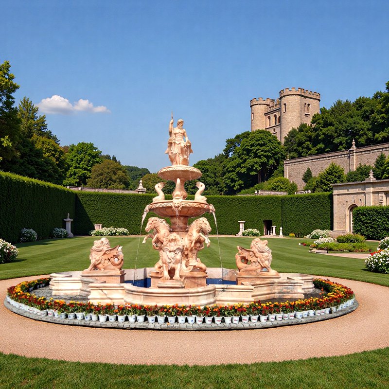 large Sunset Red Marble Poseidon Water Fountain