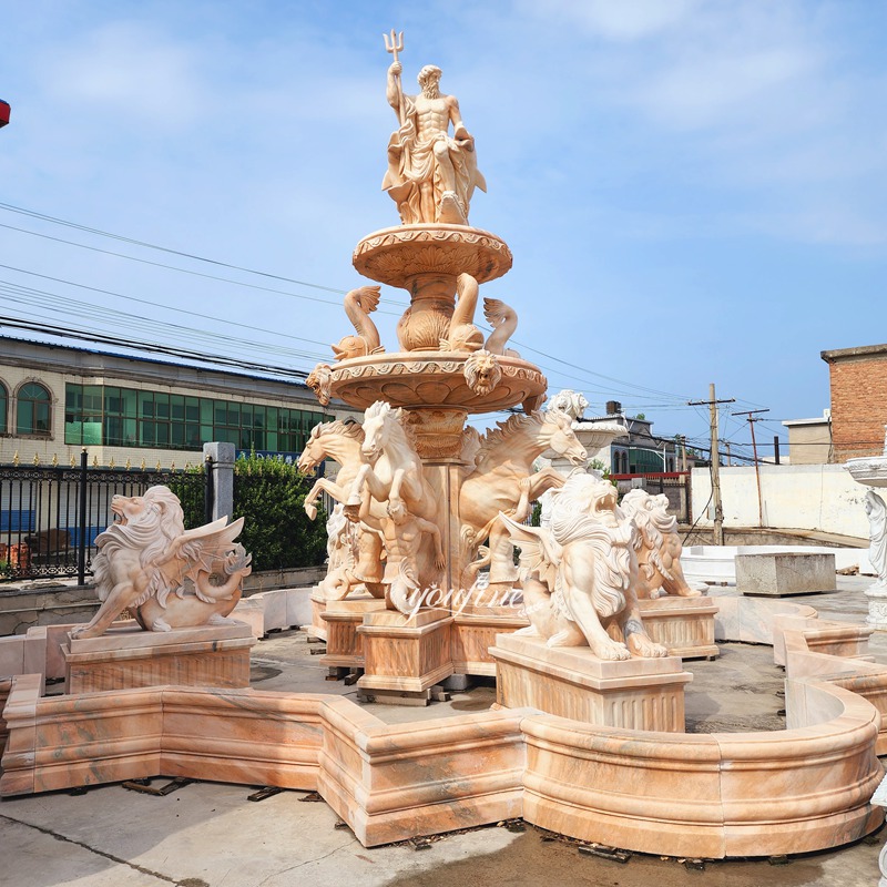 large Sunset Red Marble Poseidon in Water Fountain