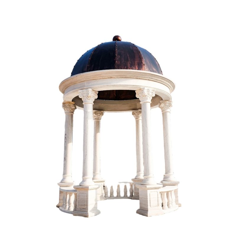 Classic White Marble Gazebo with Red Iron Roof