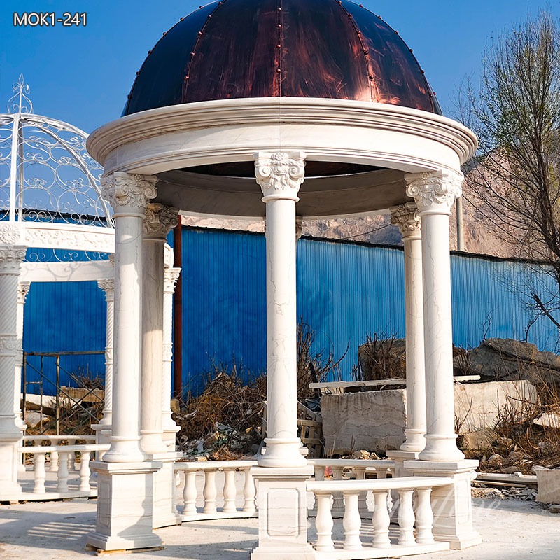 large White Marble Gazebo with Red Iron Roof