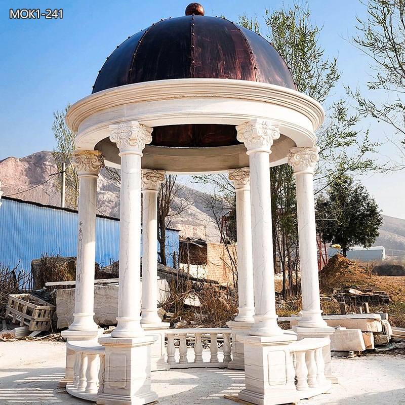 outdoor White Marble Gazebo with Red Roof