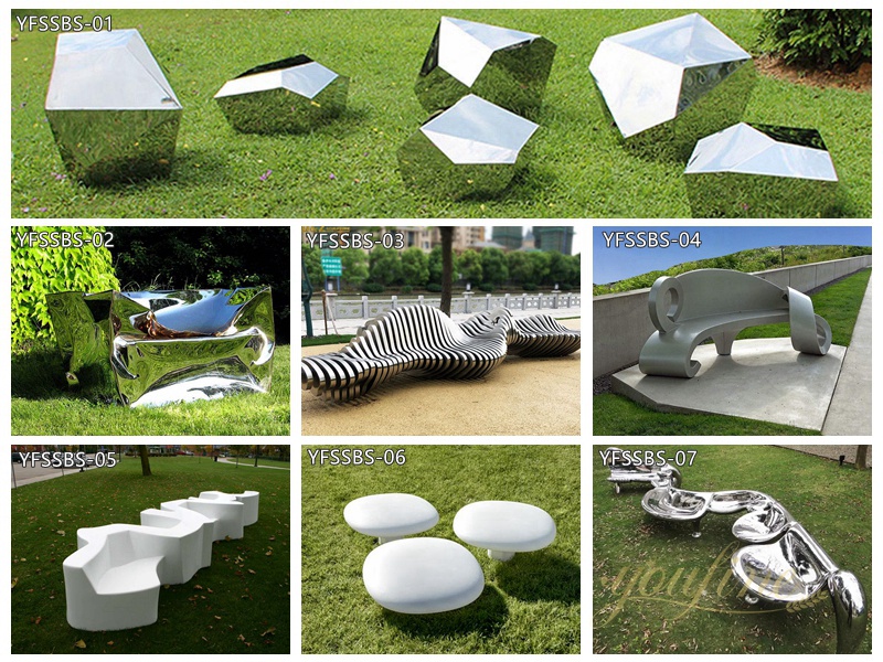 stainless steel bench sculpture for lawn