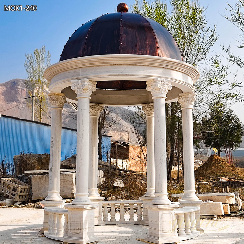 Classic White Marble Gazebo with Red Iron Roof