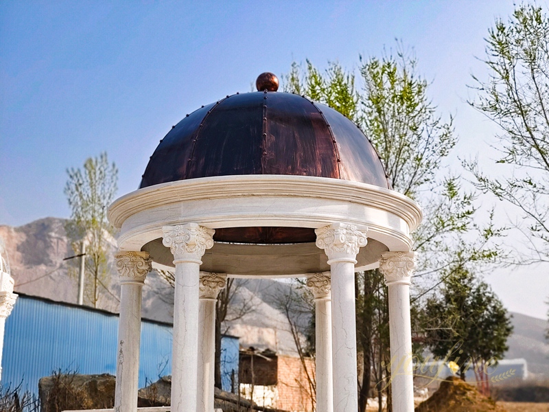 Classic White Marble Gazebo with Red Iron Roof