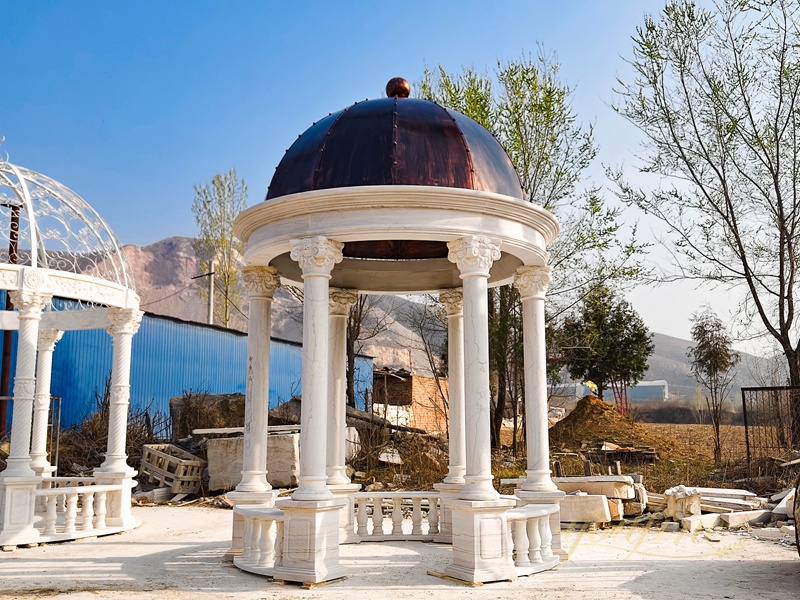 Classic White Marble Gazebo with Red Iron Roof