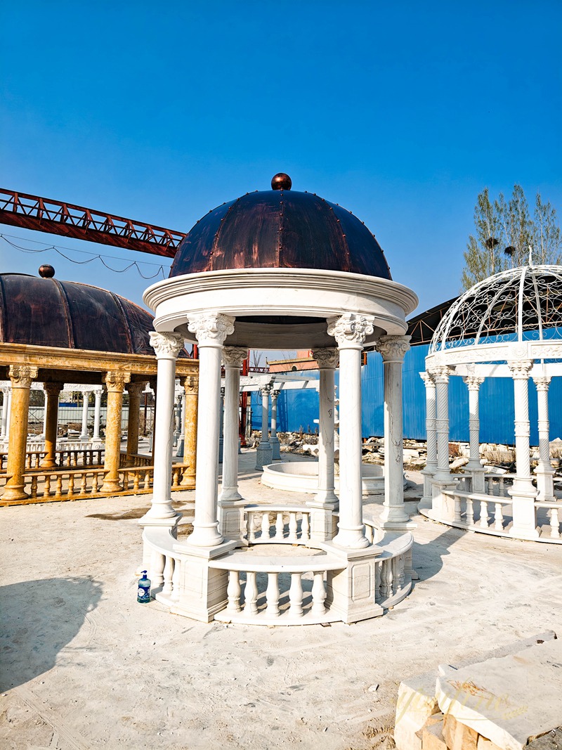 Classic White Marble Gazebo with Red Iron Roof