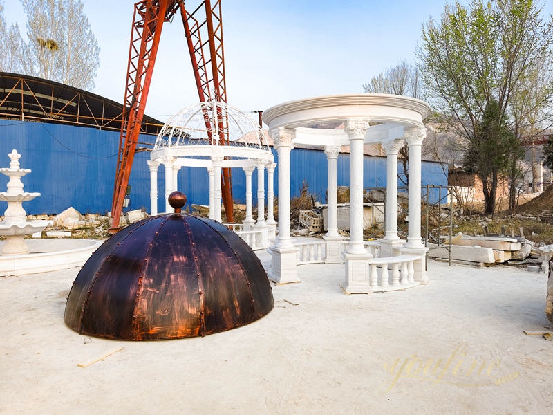 Classic White Marble Gazebo with Red Iron Roof