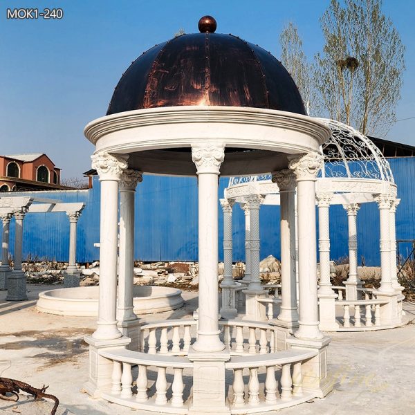 Classic White Marble Gazebo with Red Iron Roof