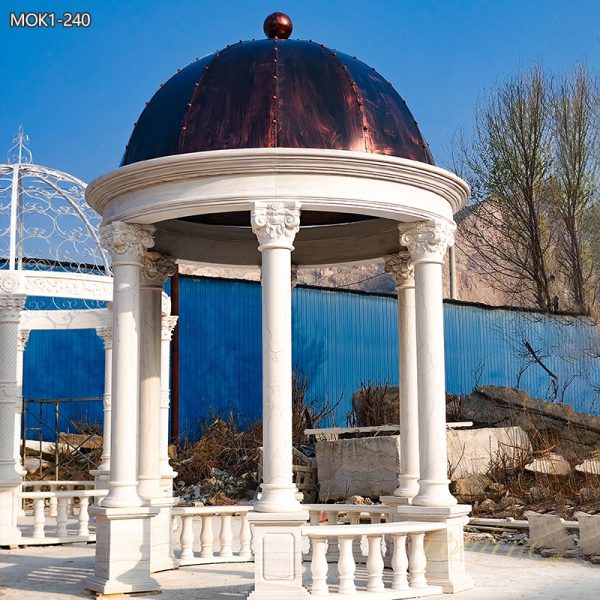 Classic White Marble Gazebo with Red Iron Roof