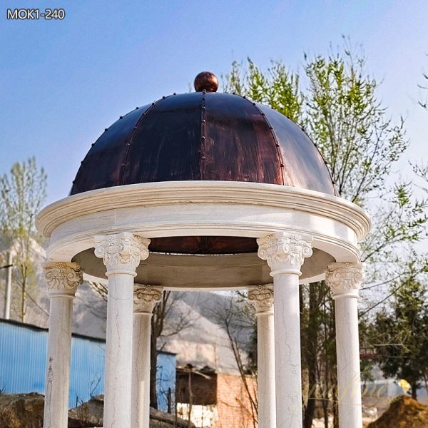 Classic White Marble Gazebo with Red Iron Roof