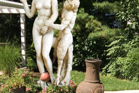Greek God Marble Statue Aphrodite and Eros Hitting Pan for Sale