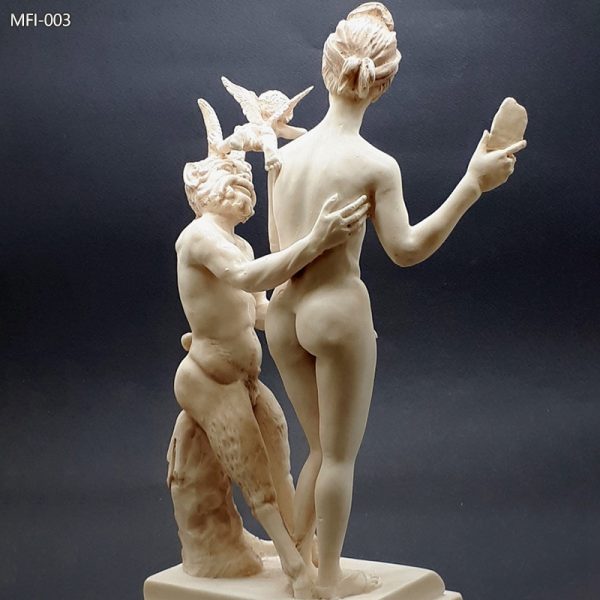 Greek God Marble Statue Aphrodite and Eros Hitting Pan for Sale