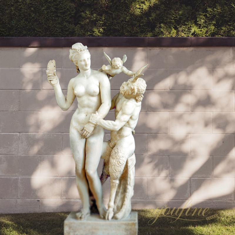 Greek God Marble Statue Aphrodite and Eros Hitting Pan for Sale