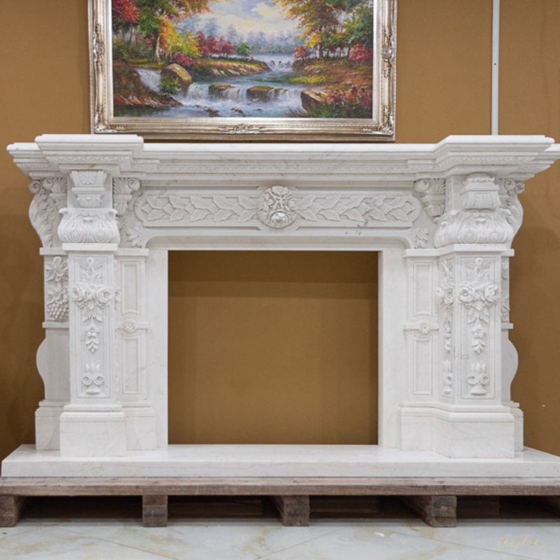 Hand Carved Renaissance Marble Fireplace for Home Decor