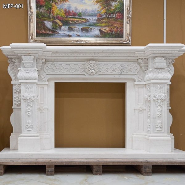 Hand Carved Renaissance Marble Fireplace for Home Decor