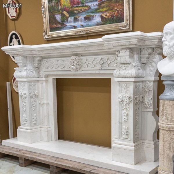 Hand Carved Renaissance Marble Fireplace for Home Decor