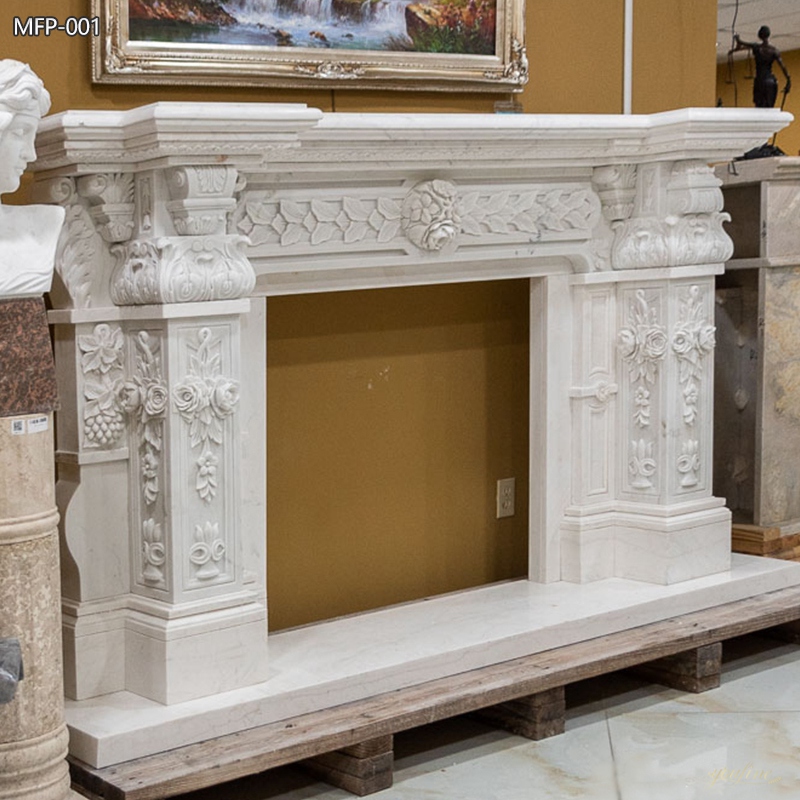 Hand Carved Renaissance Marble Fireplace for Home Decor