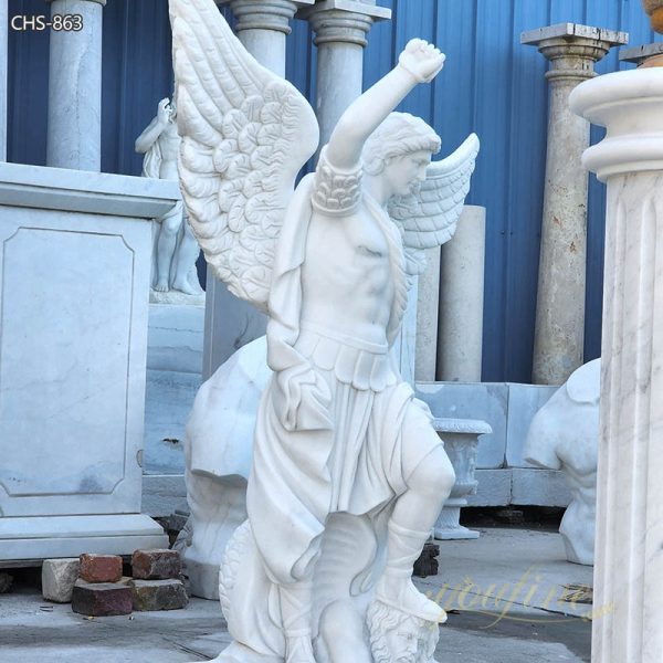 Marble Saint Michael the Archangel Slaying Demon Statue