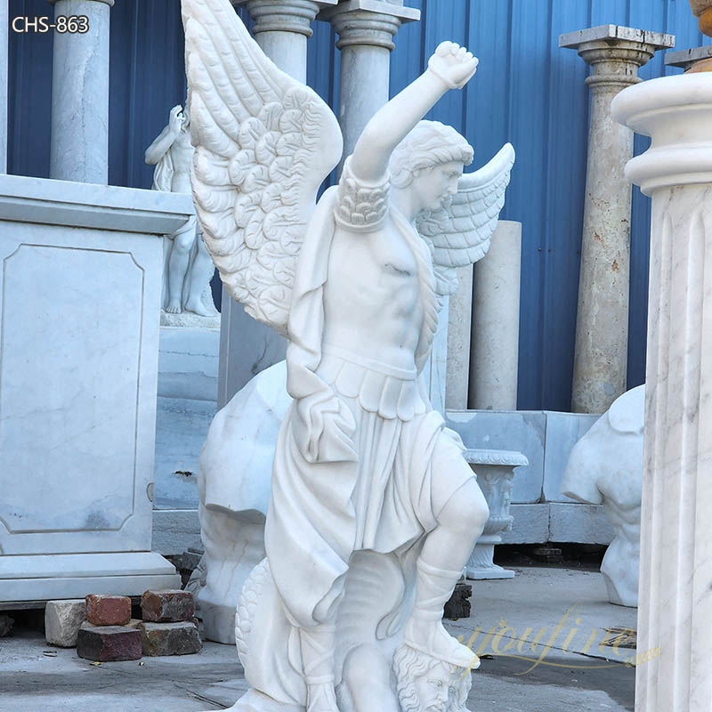 Marble Saint Michael the Archangel Slaying Demon Statue
