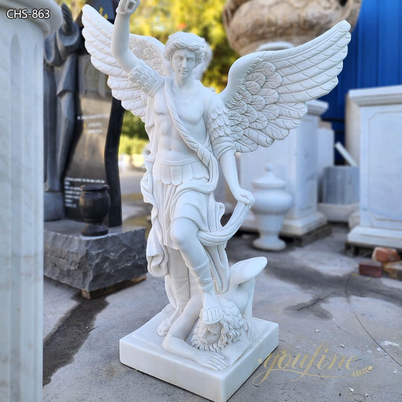 Marble Saint Michael the Archangel Slaying Demon Statue