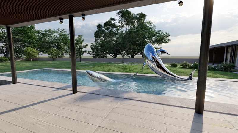 Mirror Polish Large Stainless Steel Whale Sculpture for Sale