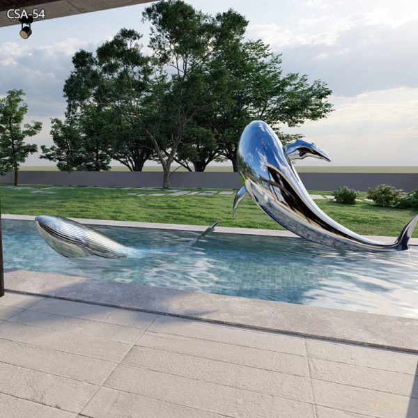 Mirror Polish Large Stainless Steel Whale Sculpture for Sale