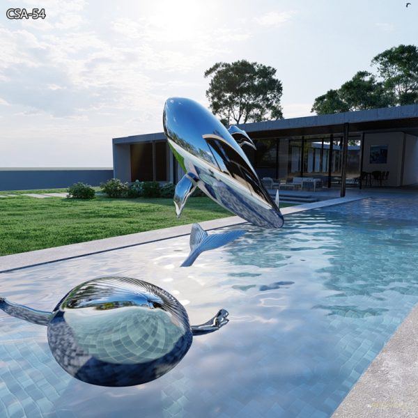 Mirror Polish Large Stainless Steel Whale Sculpture for Sale