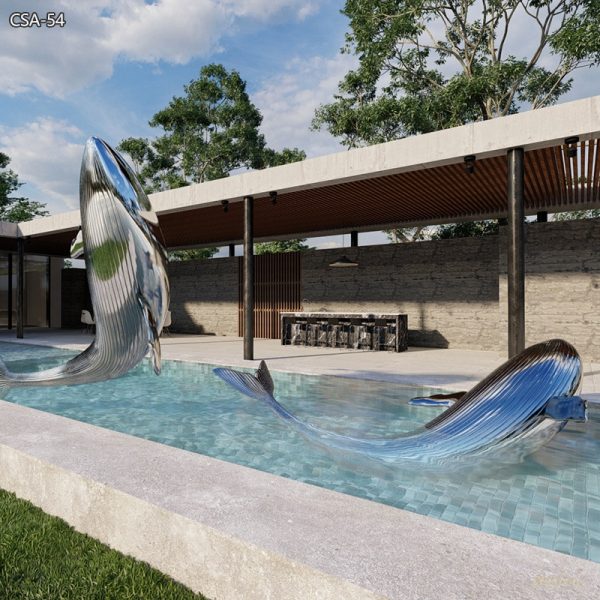 Mirror Polish Large Stainless Steel Whale Sculpture for Sale