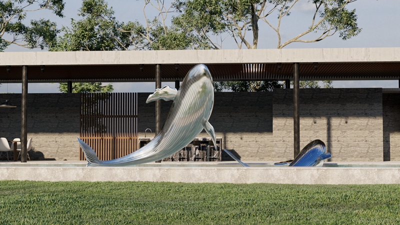 Mirror Polish Large Stainless Steel Whale Sculpture for Sale