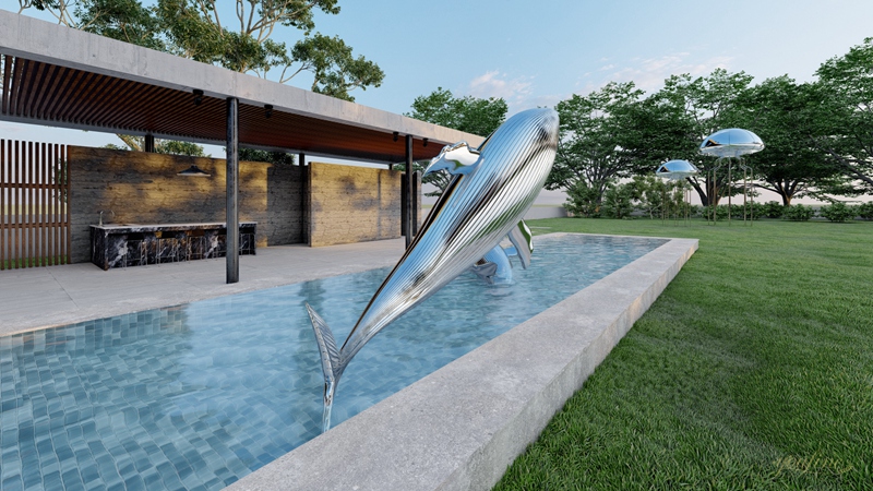 Mirror Polish Large Stainless Steel Whale Sculpture for Sale