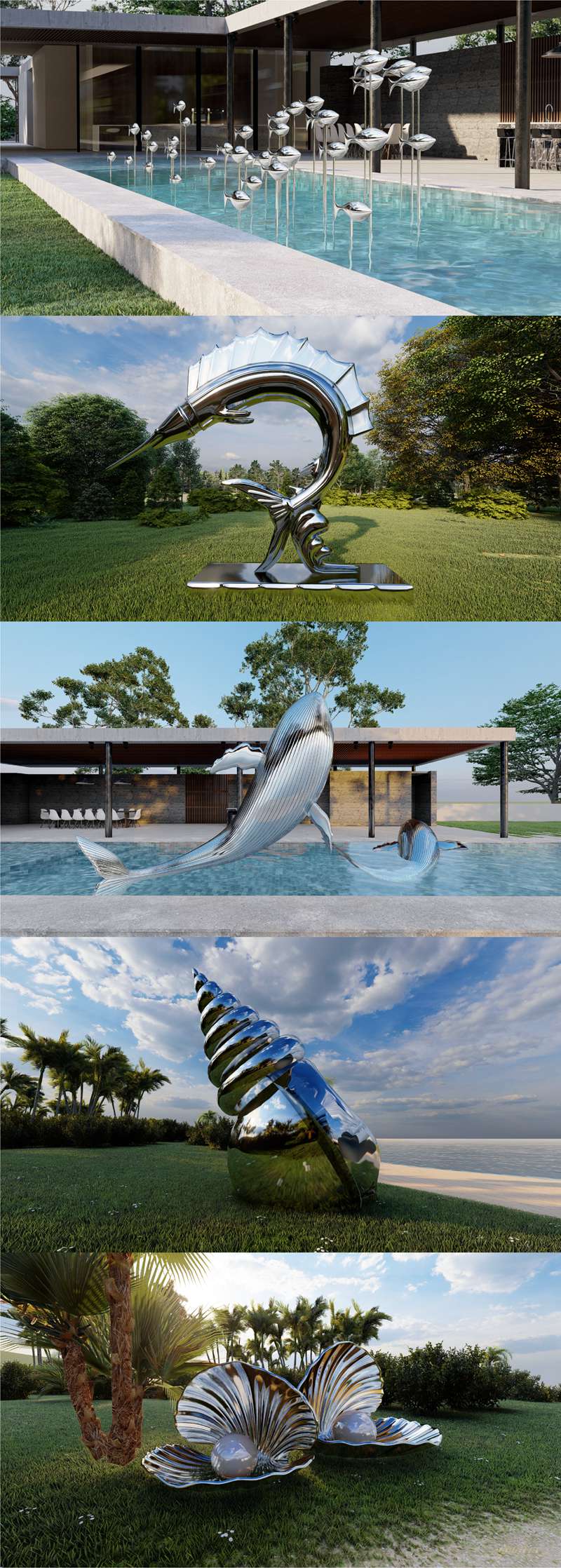 Stainless steel marine animal sculptures for sale