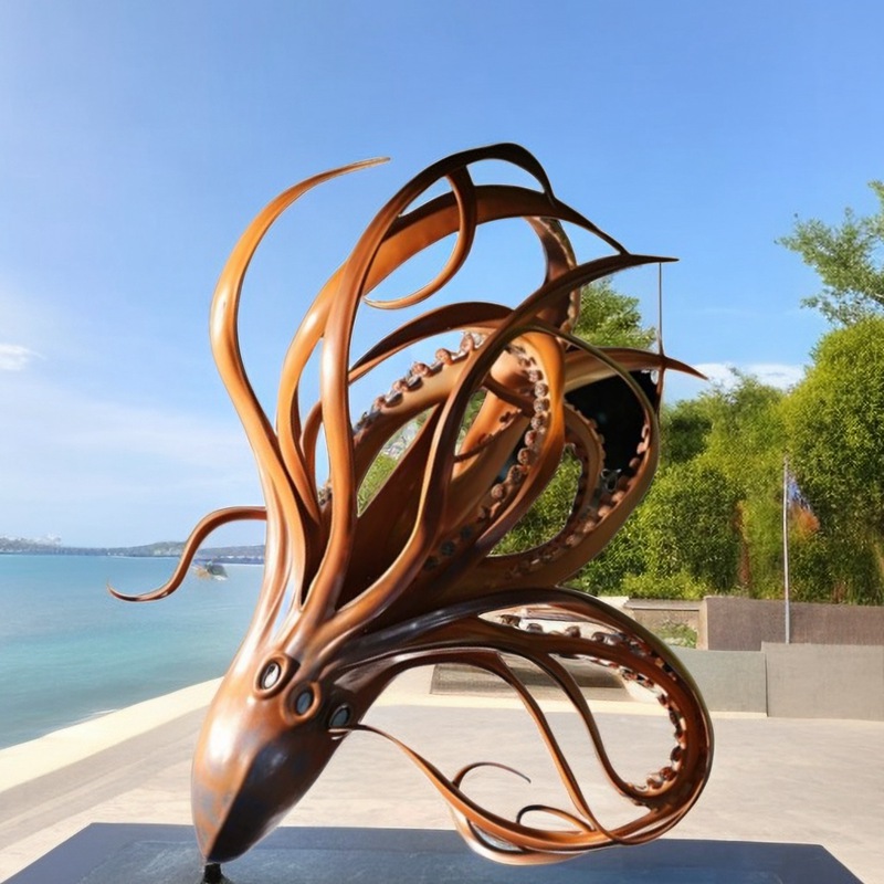 Lifesize Bronze Squid Sculpture Marine Life Artwork