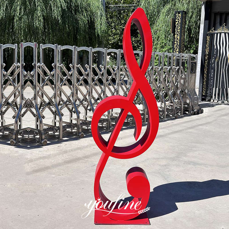 red music note sculpture