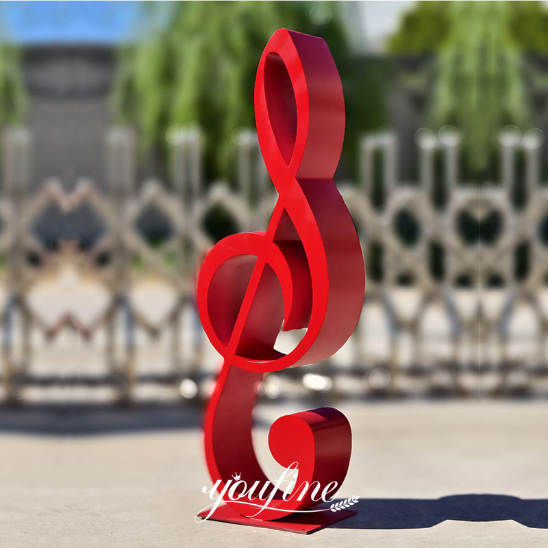 red music note sculpture