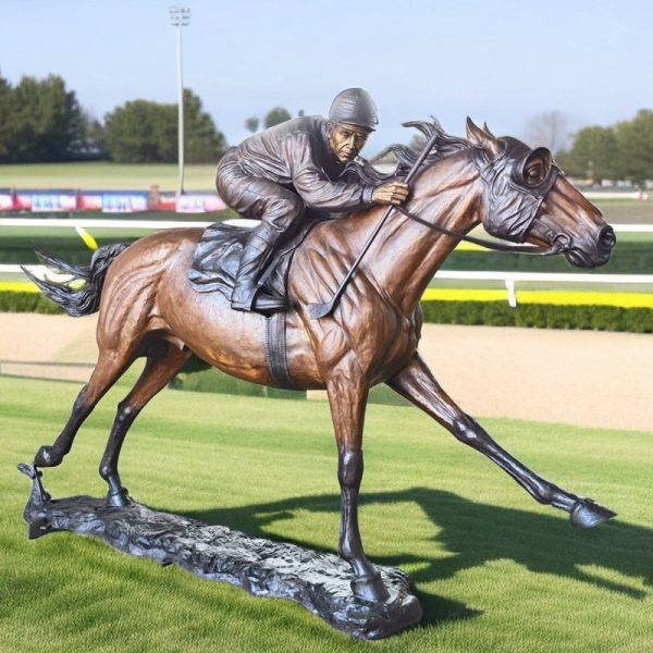 Bronze Horse with Jockey Statue Garden Decor