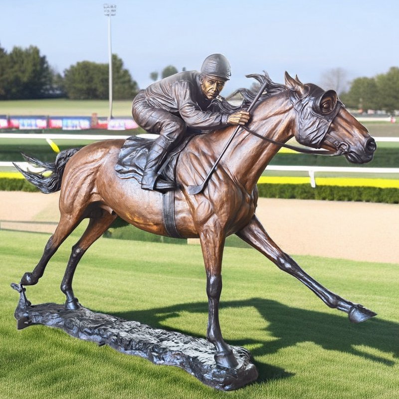 Life Size Bronze Racing Horse with Jockey Statue Garden Decor BOKK-214