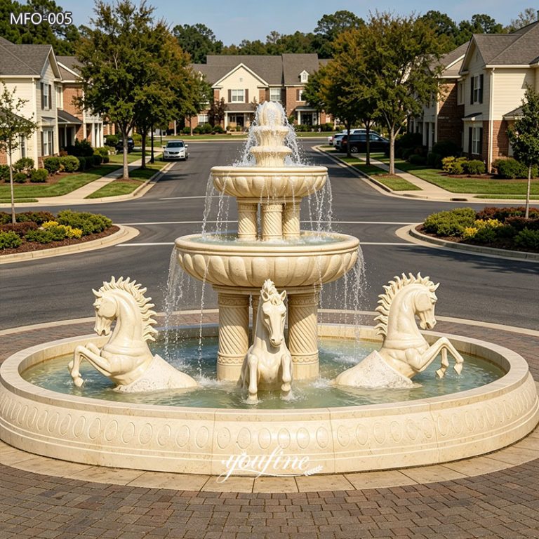 Marble Circular Driveway Water Fountain with Horses MFO-005