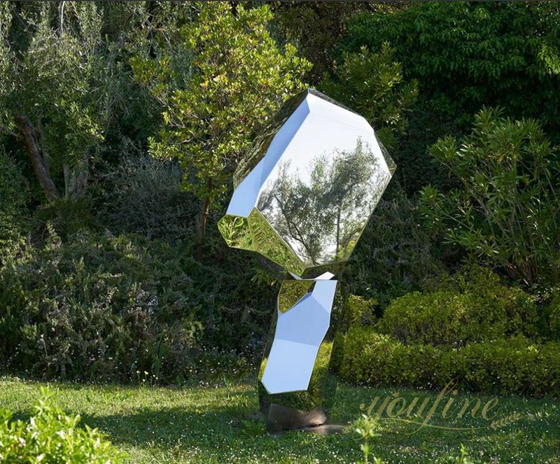 Faceted Stainless Steel Geometric Rock Sculptures 