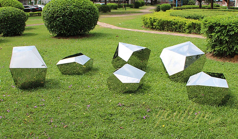 Faceted Stainless Steel Geometric Rock Sculptures 