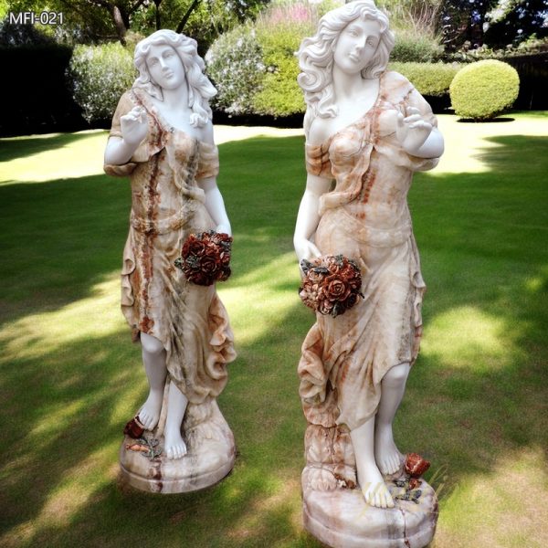 Hand Carved Marble Flower Girl Statue for Garden