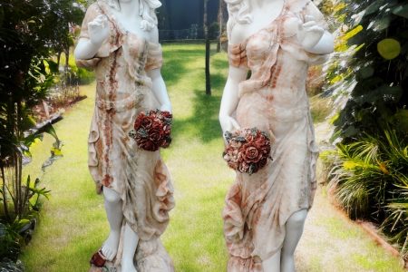 Hand Carved Marble Flower Girl Statue for Garden